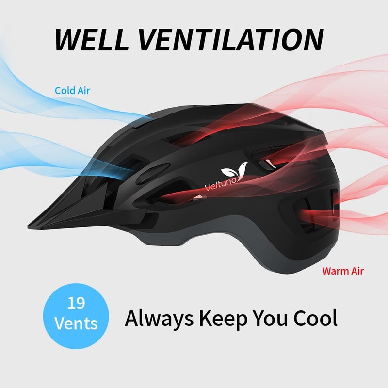 Veltuno Bike Helmet for Adults, Lightweight Mountain Bicycle Helmet with USB Rechargeable LED Rear Light, Removable Sun Visor for Women, Men, Suitable for Cycling and Commuting - Image 3
